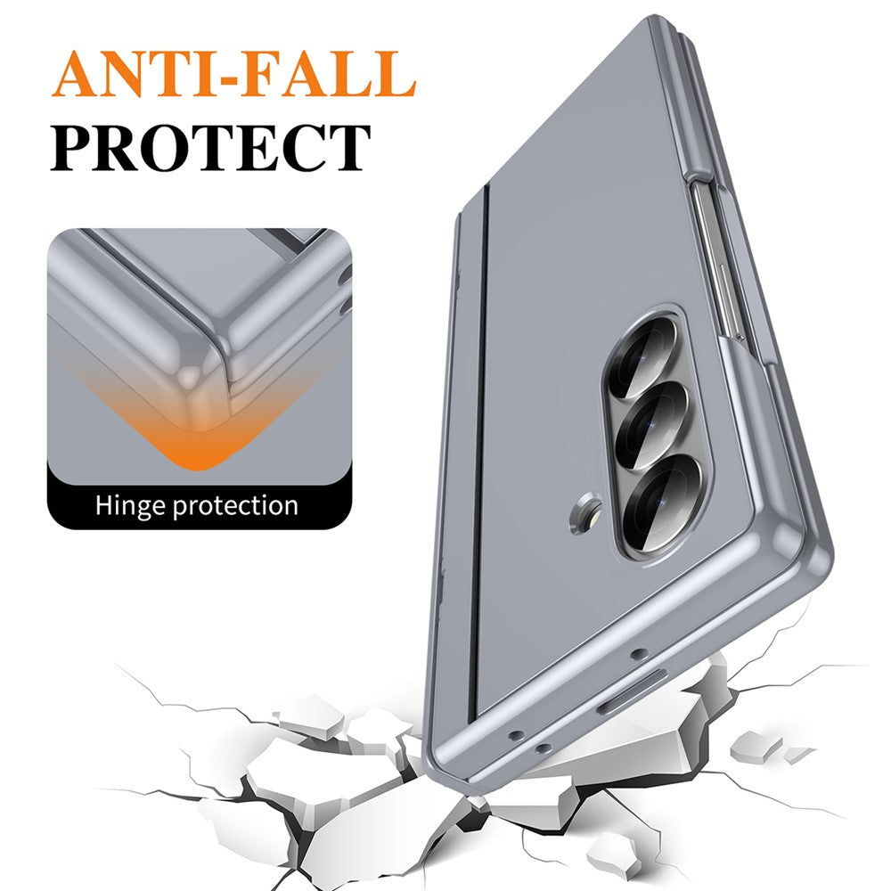 For Samsung Galaxy Z Fold7 5G PC Phone Case with Back Cover Kickstand and Tempered Glass Film - Grey