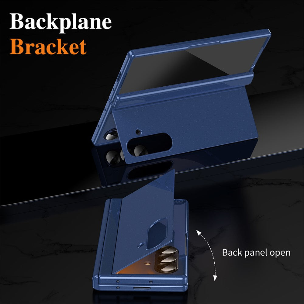 For Samsung Galaxy Z Fold7 5G PC Phone Case with Back Cover Kickstand and Tempered Glass Film - Sapphire