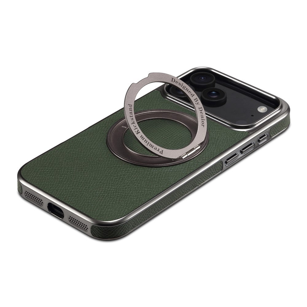 For iPhone 17 Pro Max Kickstand Case Genuine Cow Leather Back Cover Compatible with MagSafe - Green