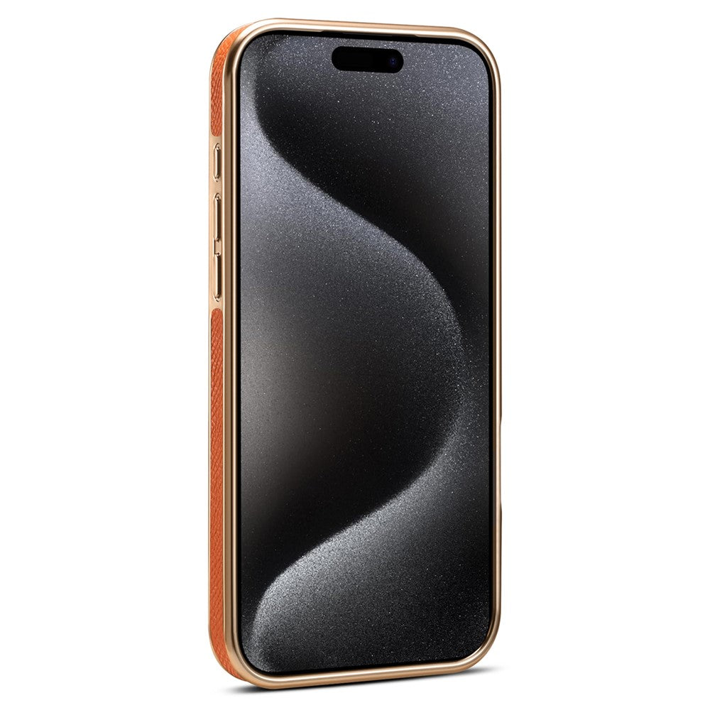 For iPhone 17 Pro Max Kickstand Case Genuine Cow Leather Back Cover Compatible with MagSafe - Orange