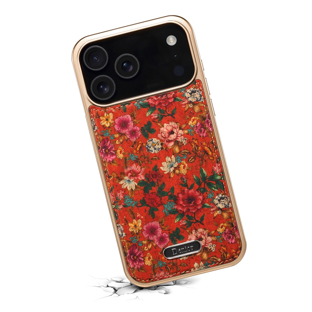 DENIOR A24 For iPhone 17 Pro Max Case Compatible with MagSafe Flower Leather PC TPU Phone Cover with Detachable Back Panel - Peony Red