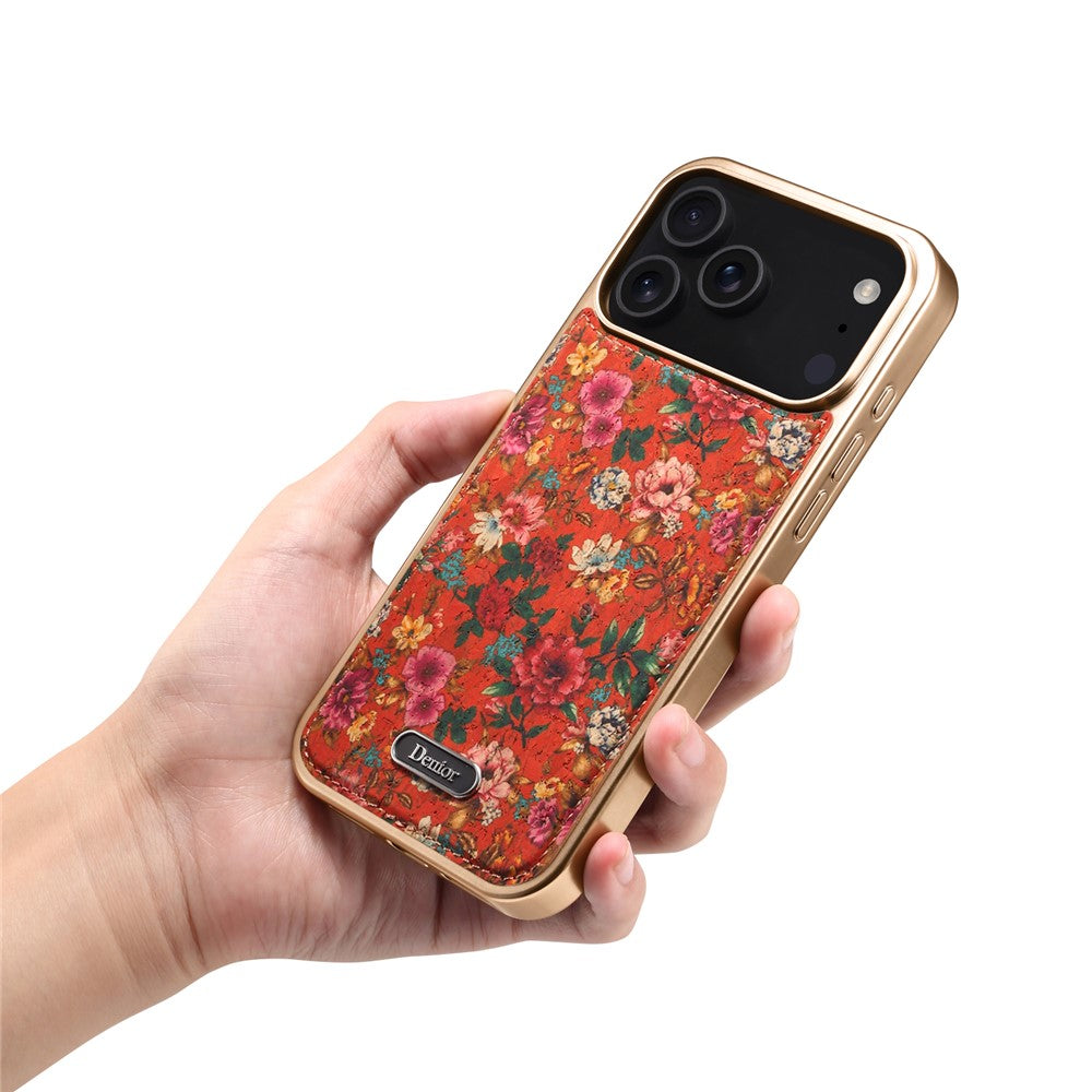 DENIOR A24 For iPhone 17 Pro Max Case Compatible with MagSafe Flower Leather PC TPU Phone Cover with Detachable Back Panel - Peony Red