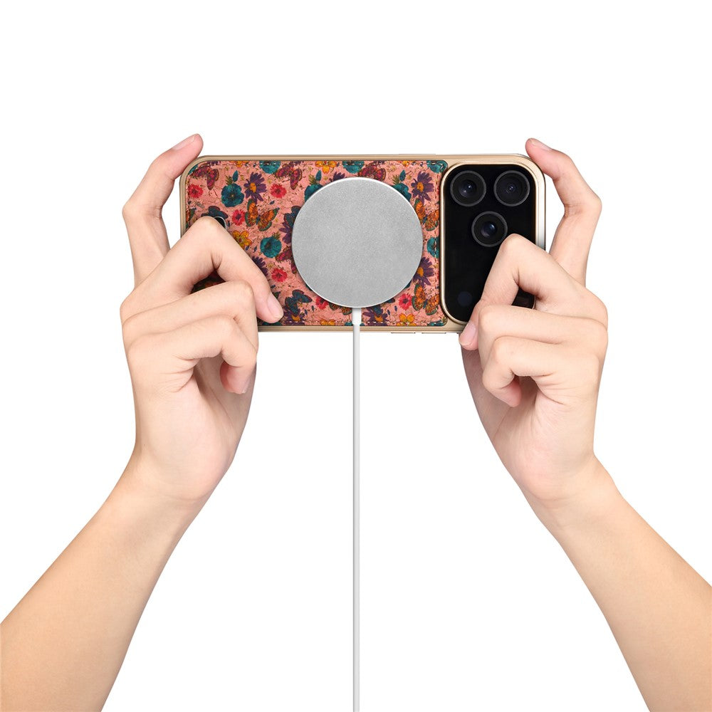 DENIOR A24 For iPhone 17 Pro Max Case Compatible with MagSafe Flower Leather PC TPU Phone Cover with Detachable Back Panel - Butterfly Pink