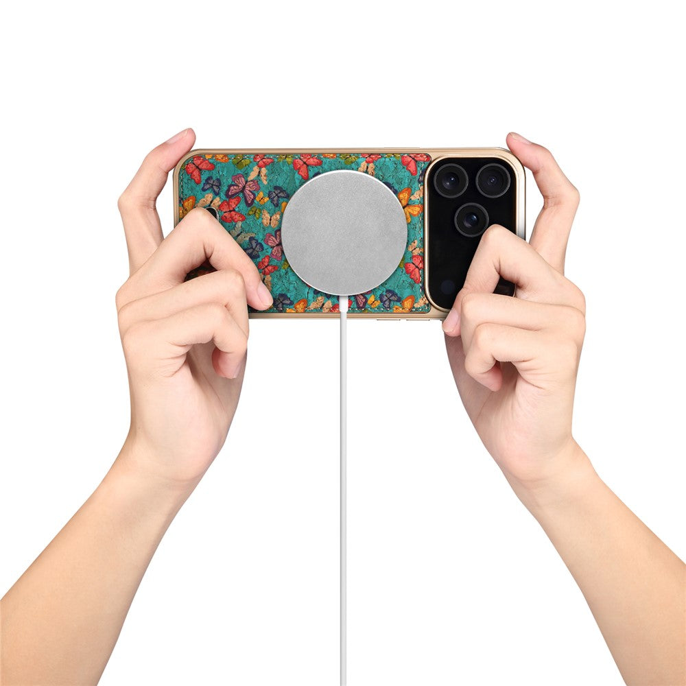 DENIOR A24 For iPhone 17 Pro Max Case Compatible with MagSafe Flower Leather PC TPU Phone Cover with Detachable Back Panel - Butterfly Blue