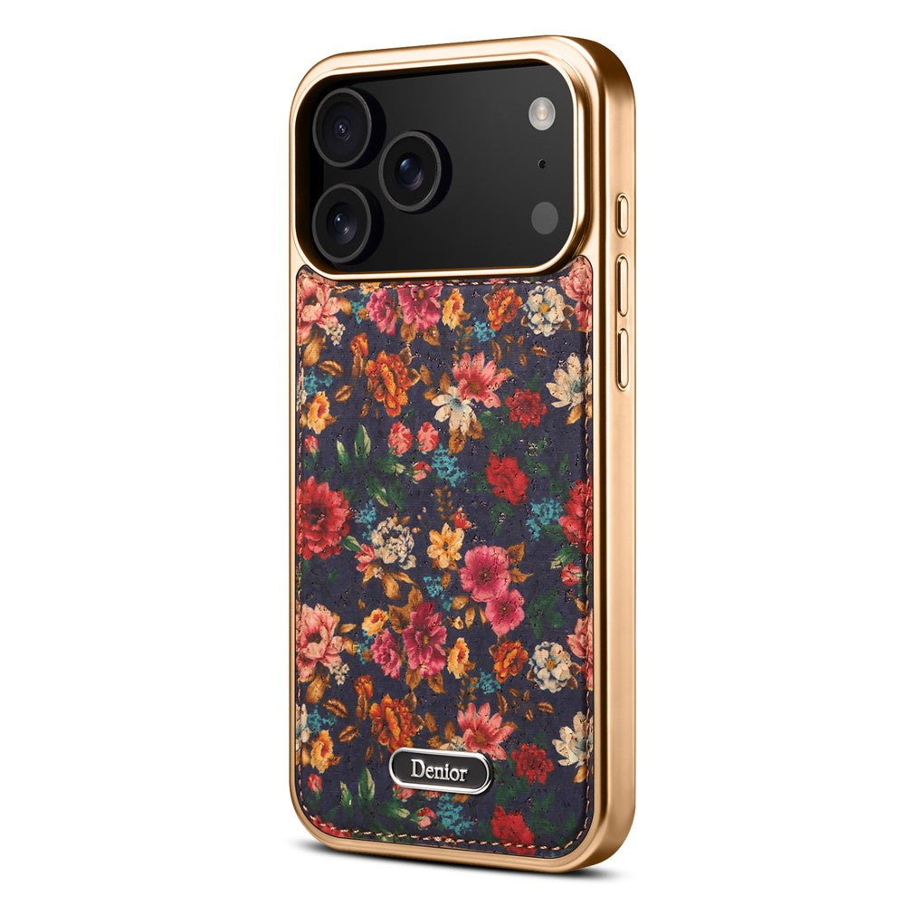 DENIOR A24 For iPhone 17 Pro Max Case Compatible with MagSafe Flower Leather PC TPU Phone Cover with Detachable Back Panel - Peony Purple