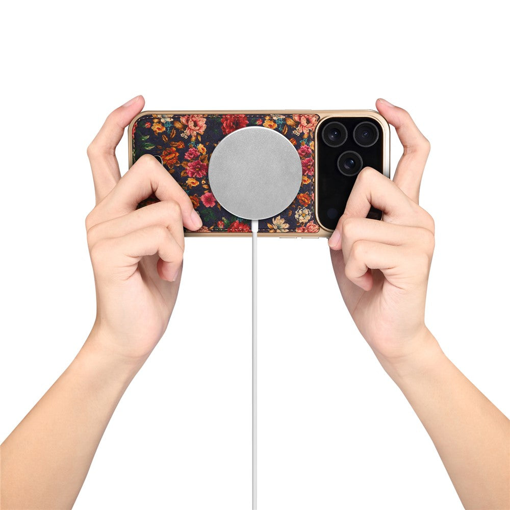 DENIOR A24 For iPhone 17 Pro Max Case Compatible with MagSafe Flower Leather PC TPU Phone Cover with Detachable Back Panel - Peony Purple