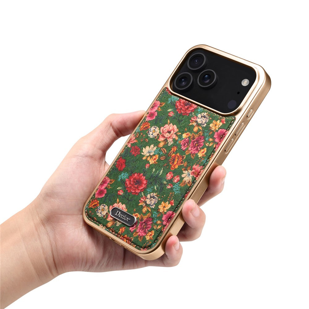 DENIOR A24 For iPhone 17 Pro Max Case Compatible with MagSafe Flower Leather PC TPU Phone Cover with Detachable Back Panel - Peony Green