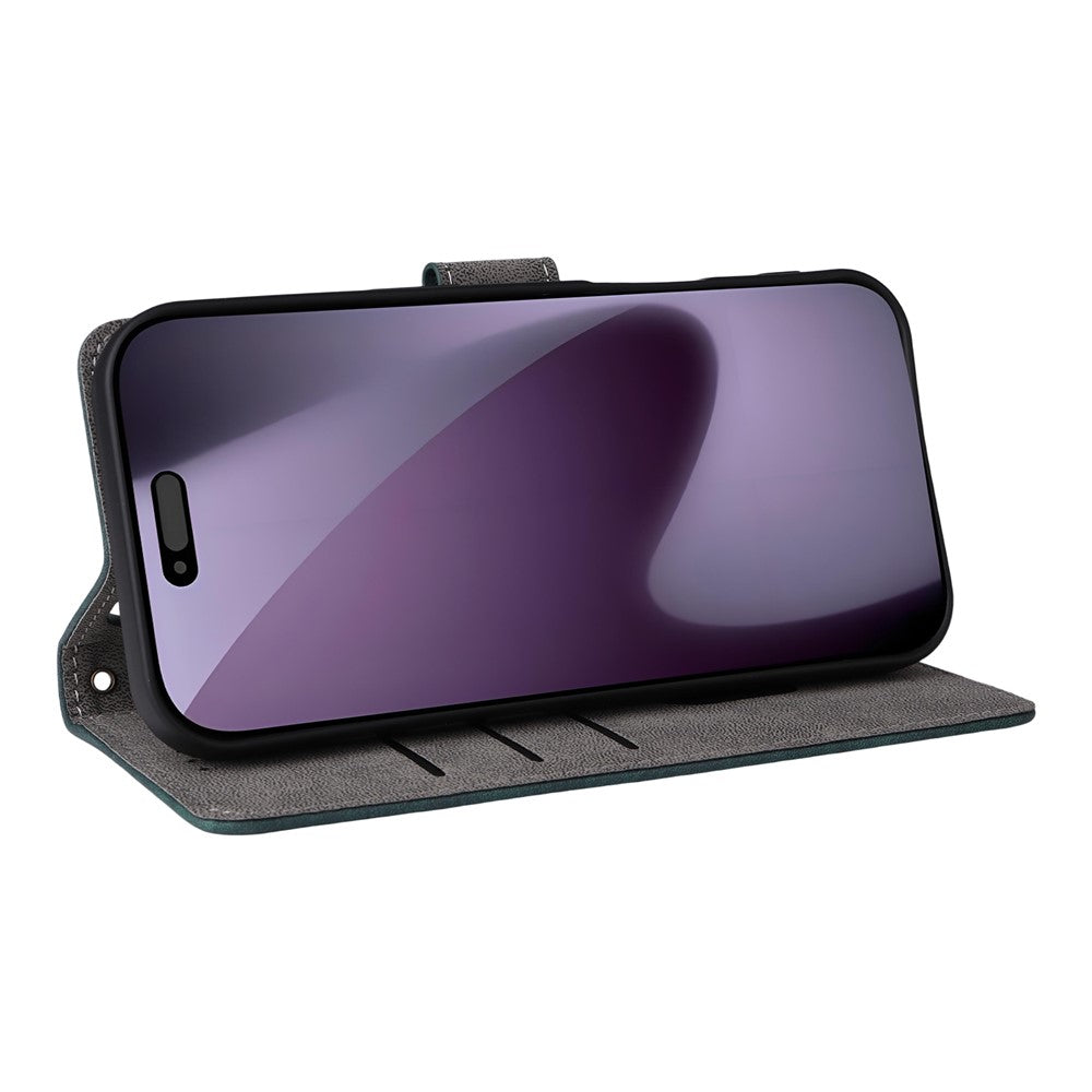 For iPhone 17 Pro Max Case Wallet RFID Blocking PU Leather Phone Cover Stand with Strap - Green