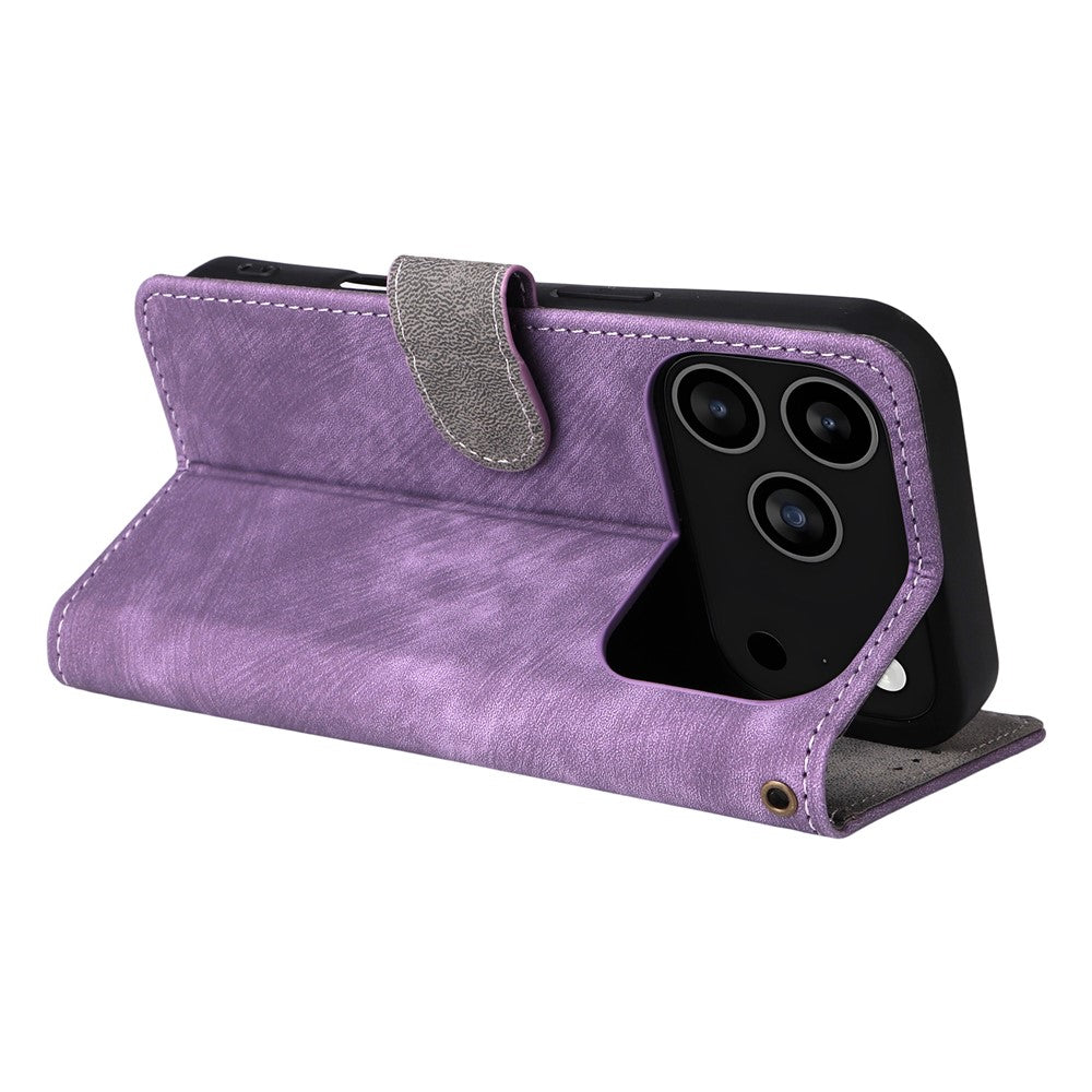 For iPhone 17 Pro Max Case Wallet RFID Blocking PU Leather Phone Cover Stand with Strap - Purple