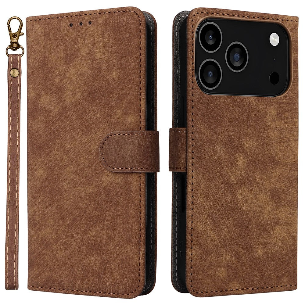 For iPhone 17 Pro Max Case Wallet RFID Blocking PU Leather Phone Cover Stand with Strap - Brown