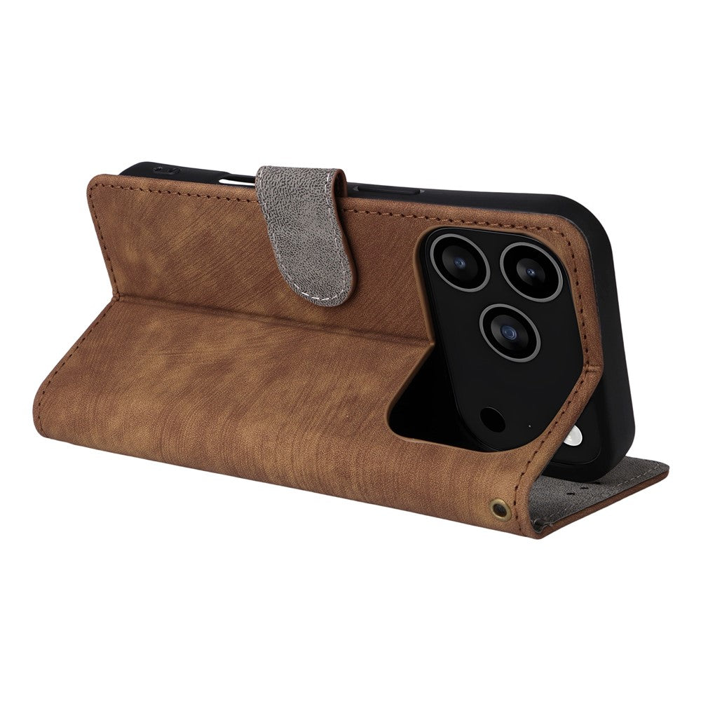 For iPhone 17 Pro Max Case Wallet RFID Blocking PU Leather Phone Cover Stand with Strap - Brown