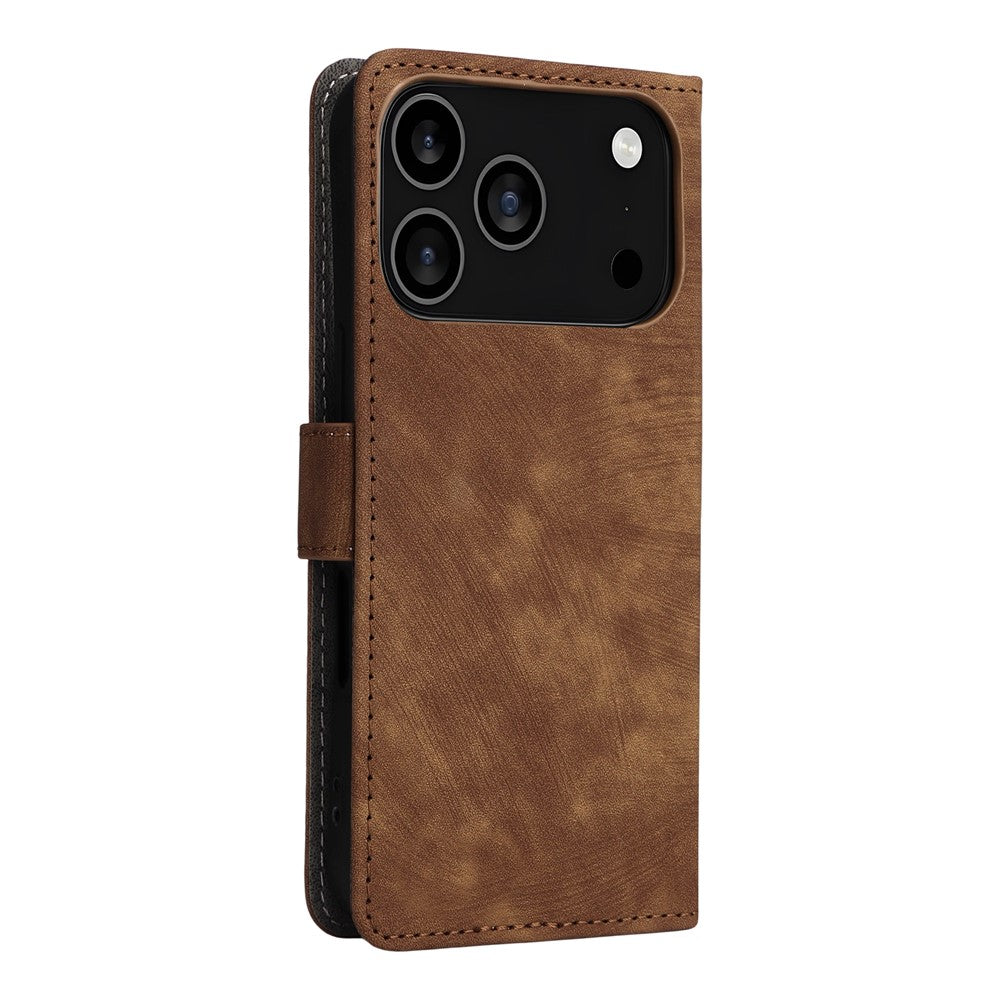 For iPhone 17 Pro Max Case Wallet RFID Blocking PU Leather Phone Cover Stand with Strap - Brown