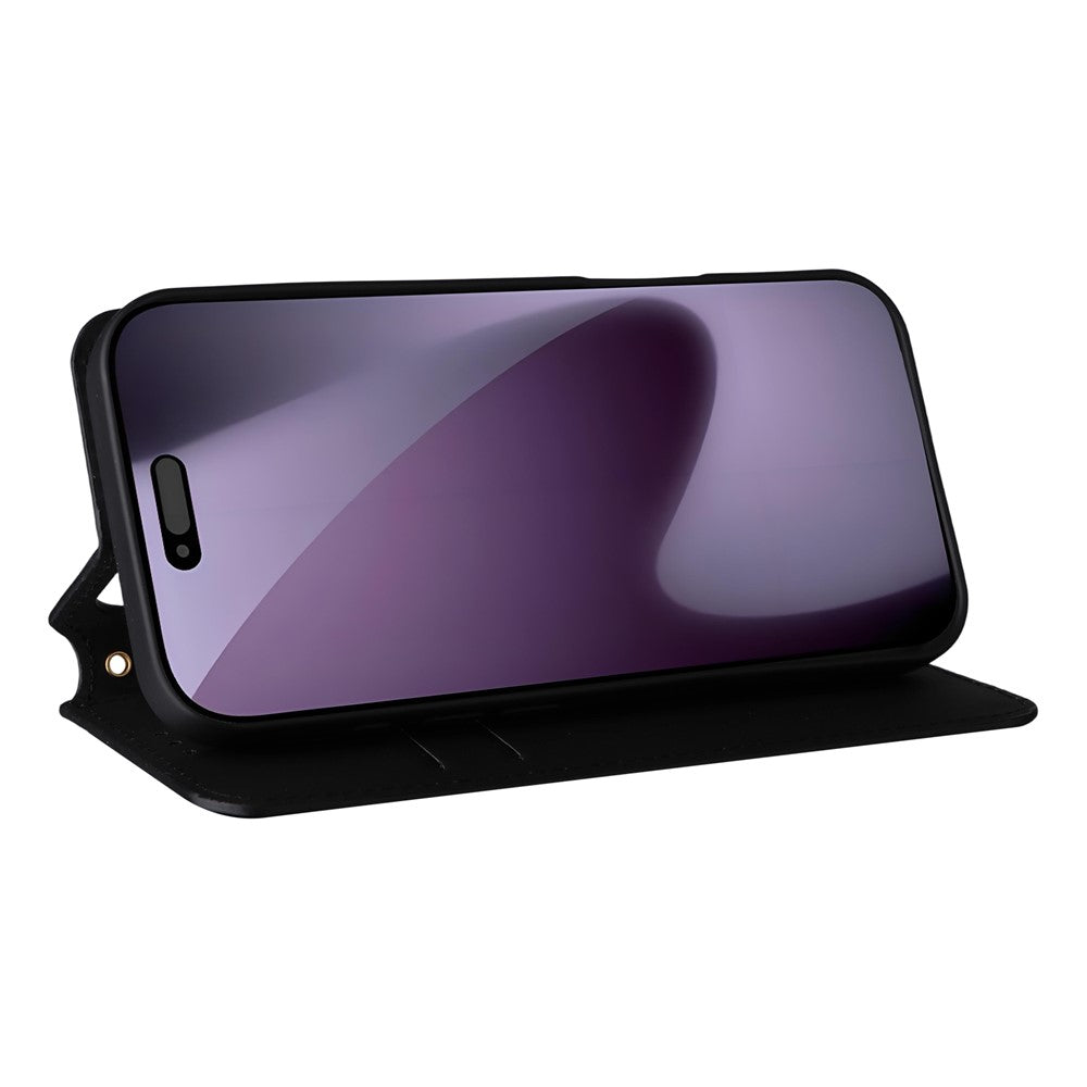 For iPhone 17 Pro Max Case Wallet Rhombus Imprinted Leather Phone Cover - Black