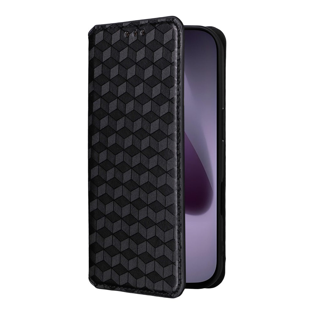 For iPhone 17 Pro Max Case Wallet Rhombus Imprinted Leather Phone Cover - Black