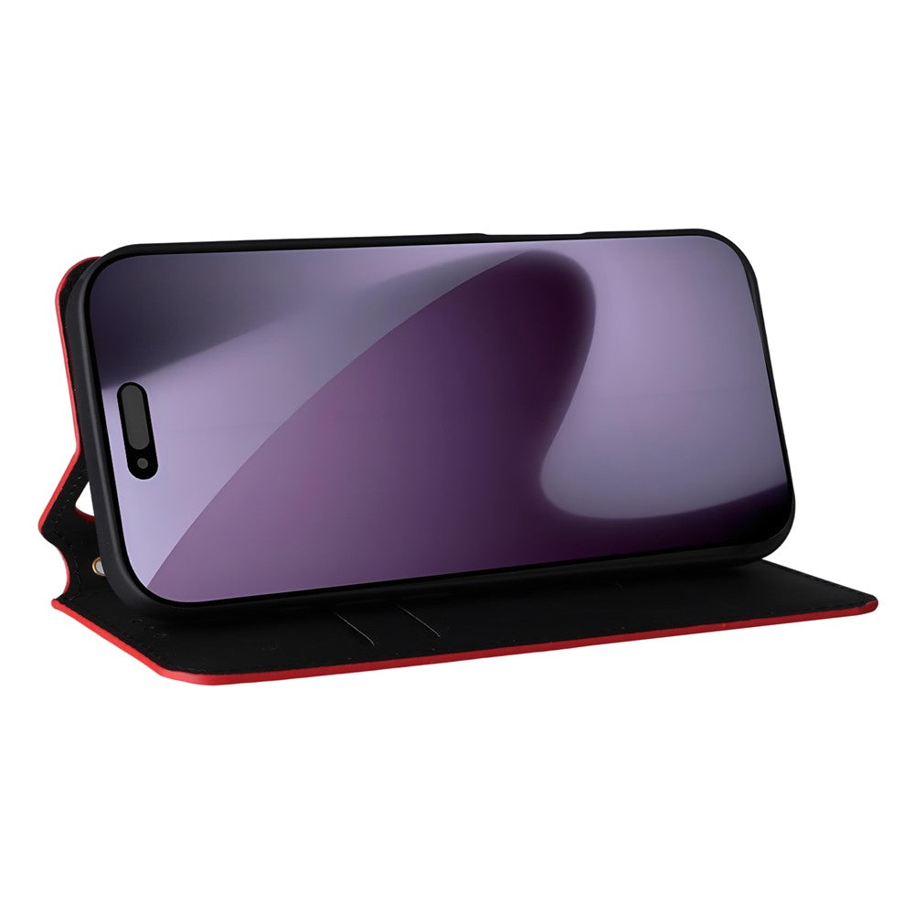 For iPhone 17 Pro Max Case Wallet Rhombus Imprinted Leather Phone Cover - Red