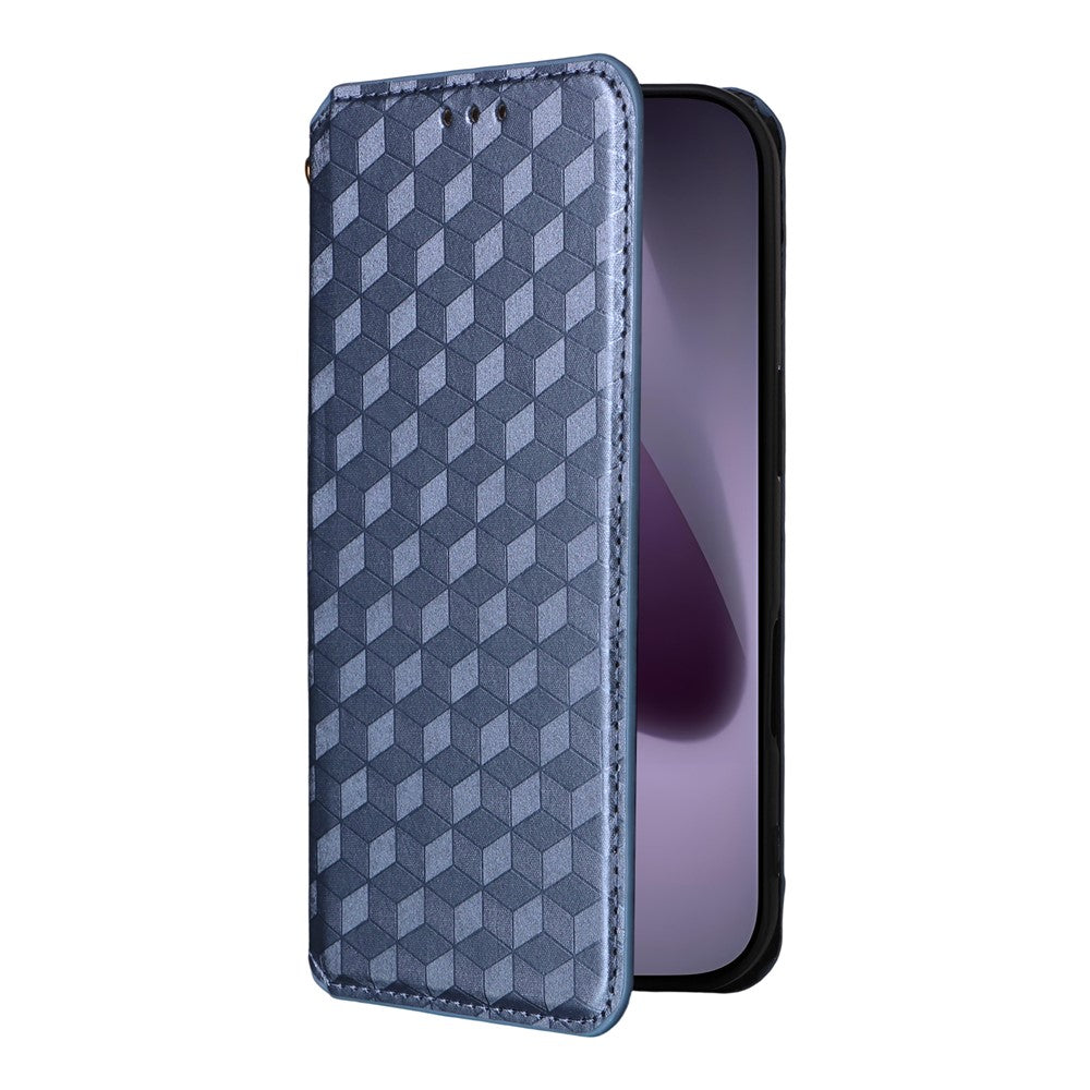 For iPhone 17 Pro Max Case Wallet Rhombus Imprinted Leather Phone Cover - Blue