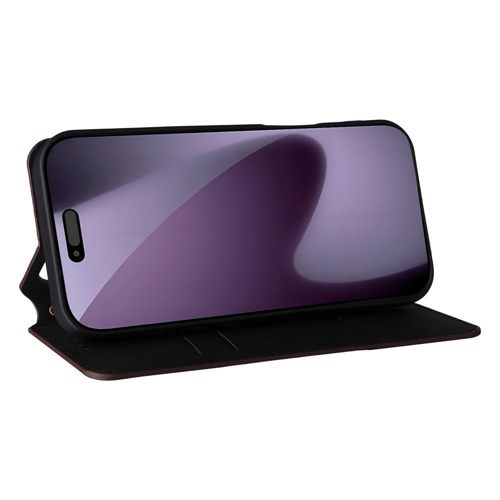 For iPhone 17 Pro Max Case Wallet Rhombus Imprinted Leather Phone Cover - Brown