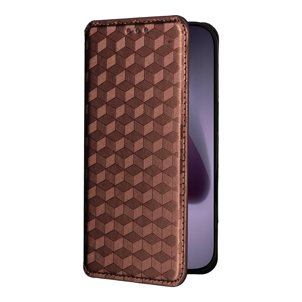 For iPhone 17 Pro Max Case Wallet Rhombus Imprinted Leather Phone Cover - Brown