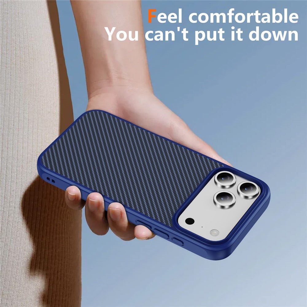 For iPhone 17 Pro Max Case Carbon Fiber Texture PC + TPU Phone Cover Compatible with MagSafe - Blue