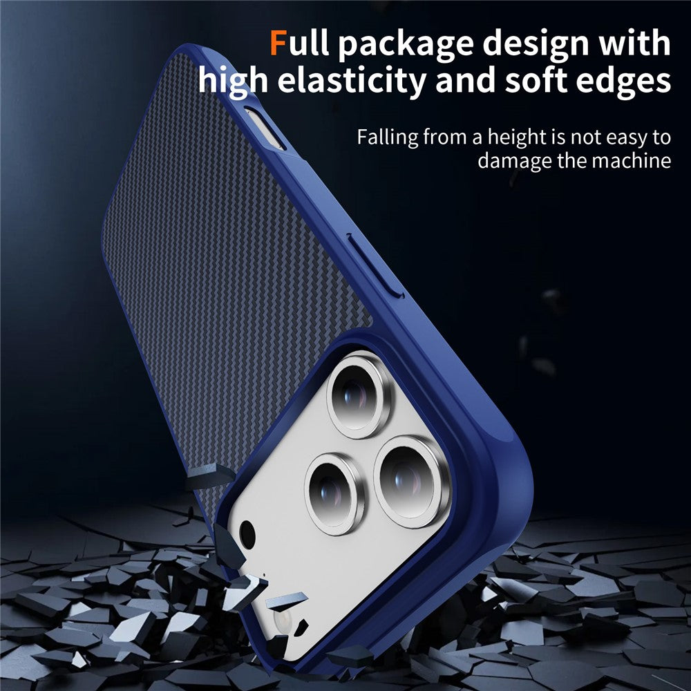 For iPhone 17 Pro Max Case Carbon Fiber Texture PC + TPU Phone Cover Compatible with MagSafe - Blue