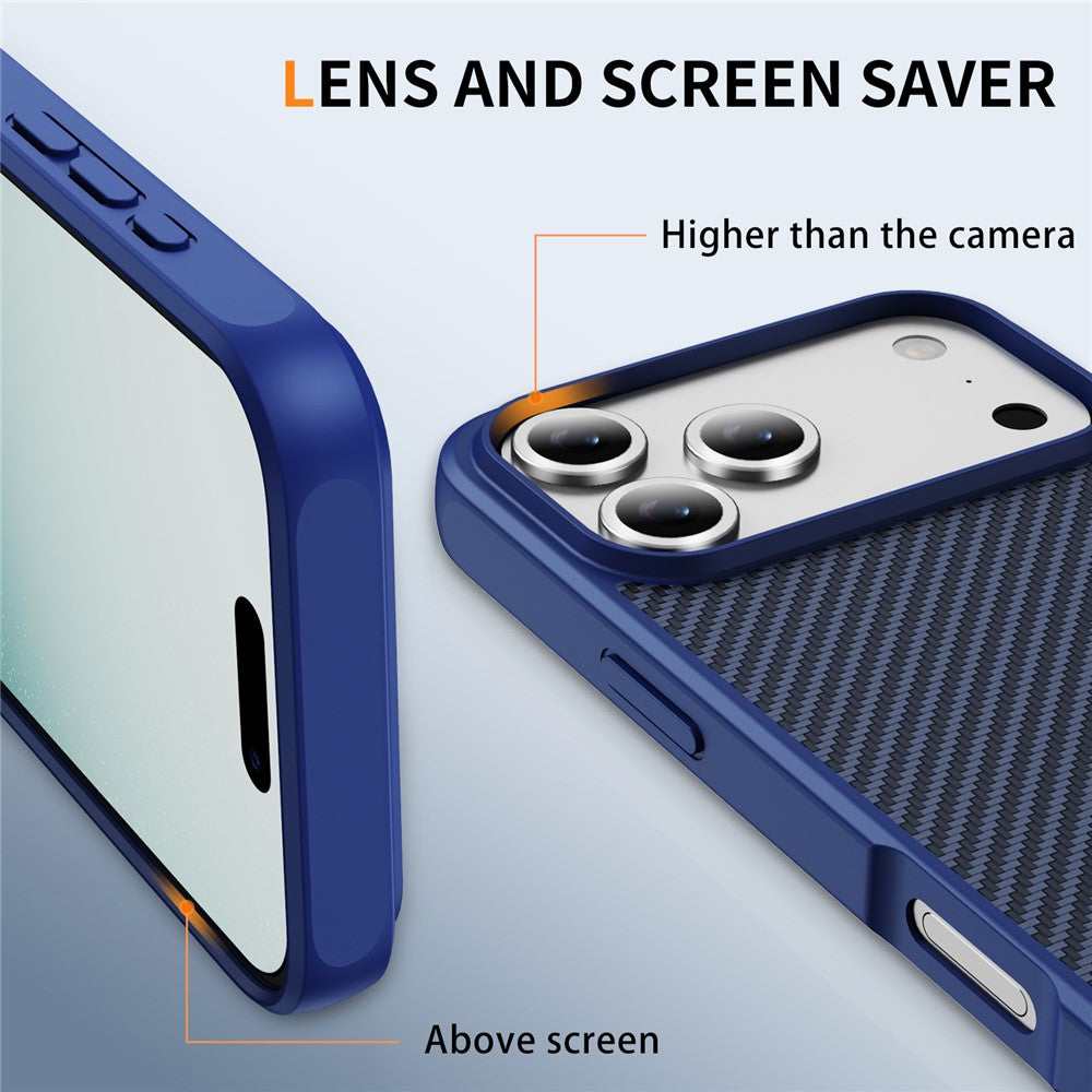For iPhone 17 Pro Max Case Carbon Fiber Texture PC + TPU Phone Cover Compatible with MagSafe - Blue
