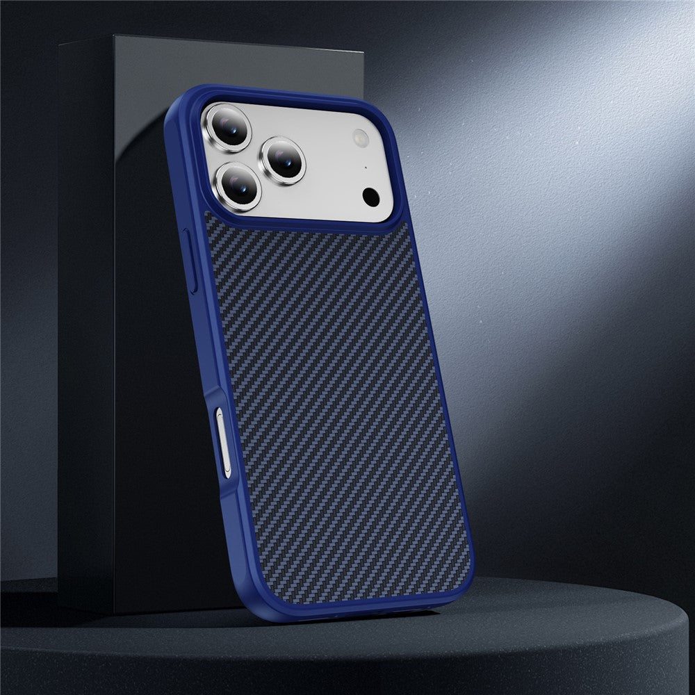 For iPhone 17 Pro Max Case Carbon Fiber Texture PC + TPU Phone Cover Compatible with MagSafe - Blue