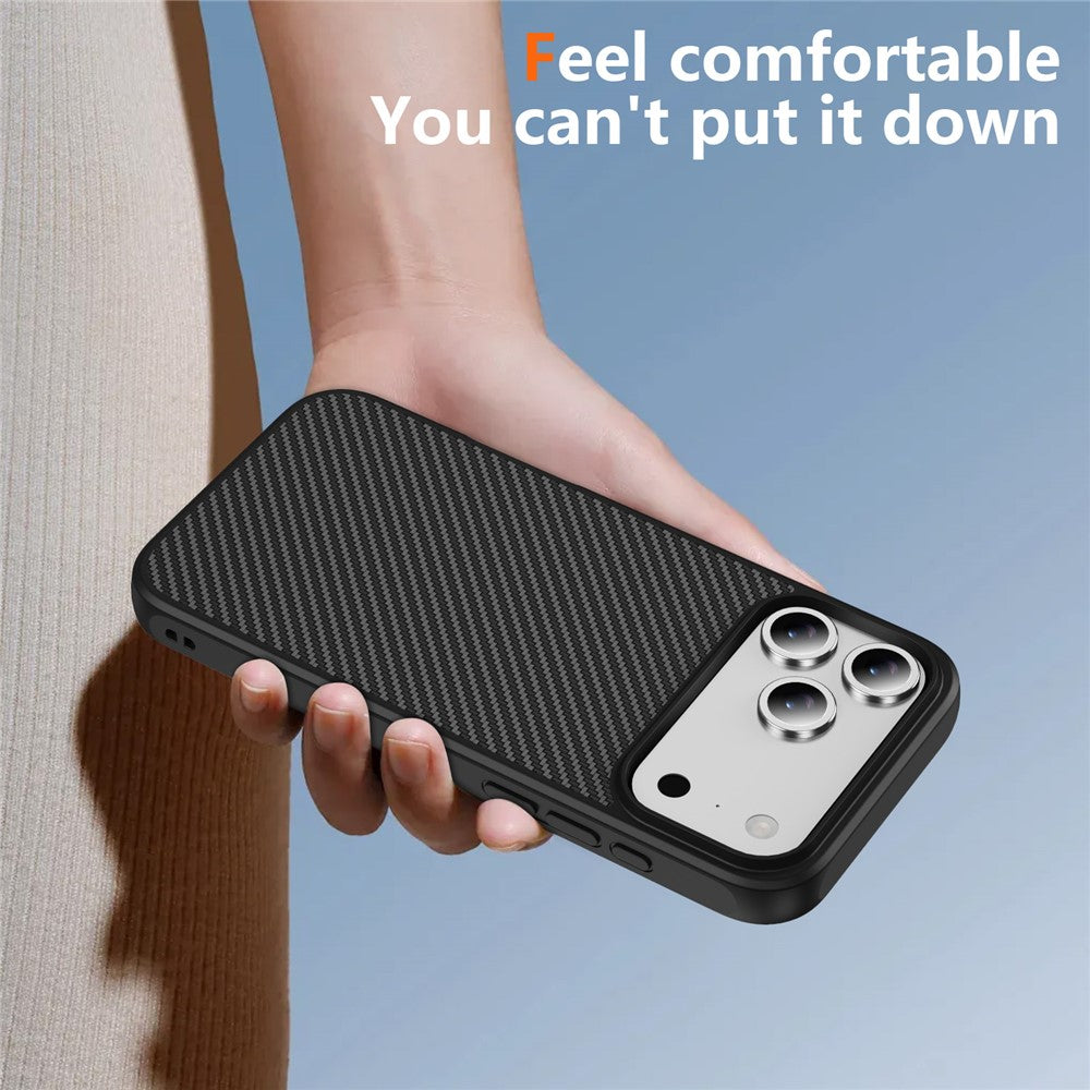 For iPhone 17 Pro Max Case Carbon Fiber Texture PC + TPU Phone Cover Compatible with MagSafe - Black