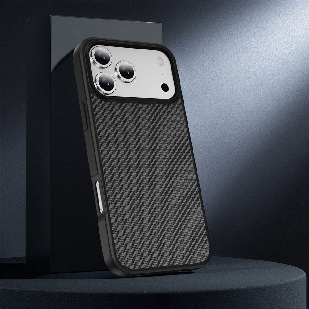 For iPhone 17 Pro Max Case Carbon Fiber Texture PC + TPU Phone Cover Compatible with MagSafe - Black