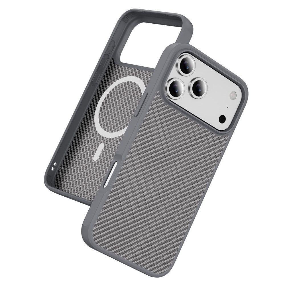 For iPhone 17 Pro Max Case Carbon Fiber Texture PC + TPU Phone Cover Compatible with MagSafe - Grey