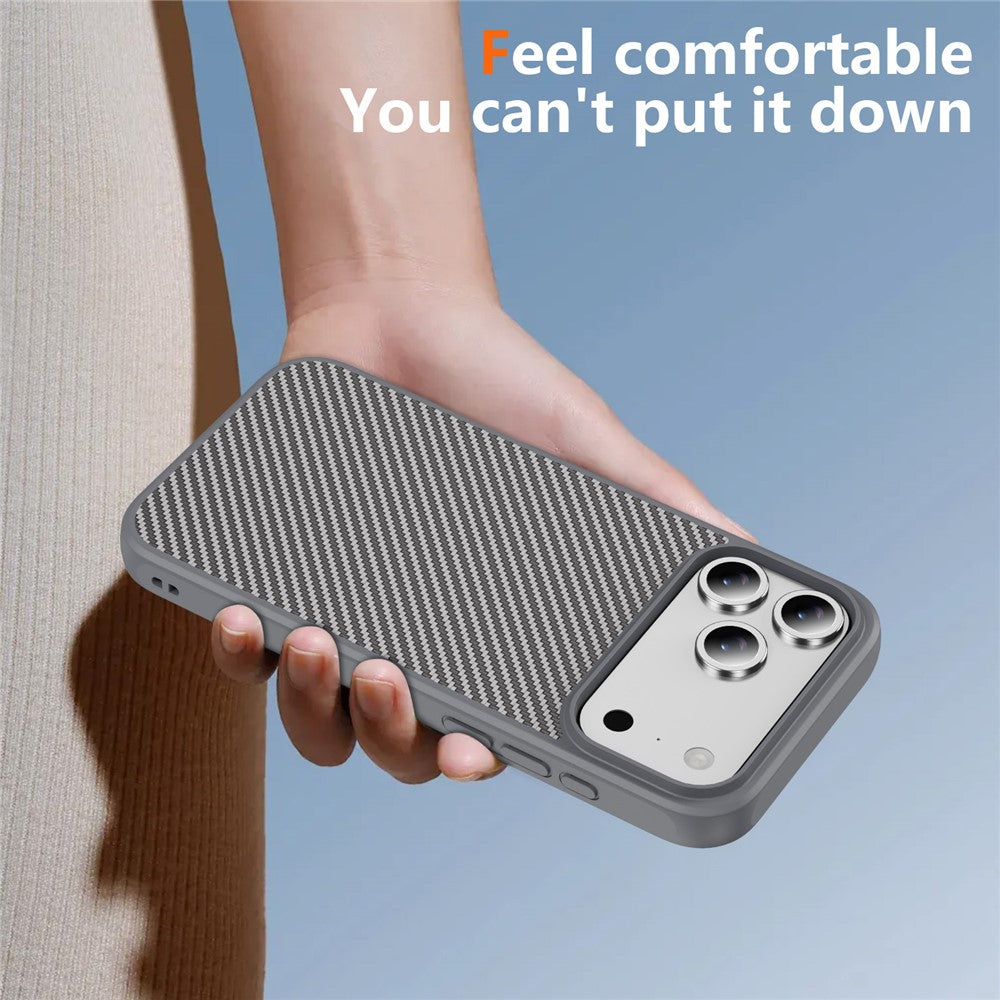 For iPhone 17 Pro Max Case Carbon Fiber Texture PC + TPU Phone Cover Compatible with MagSafe - Grey