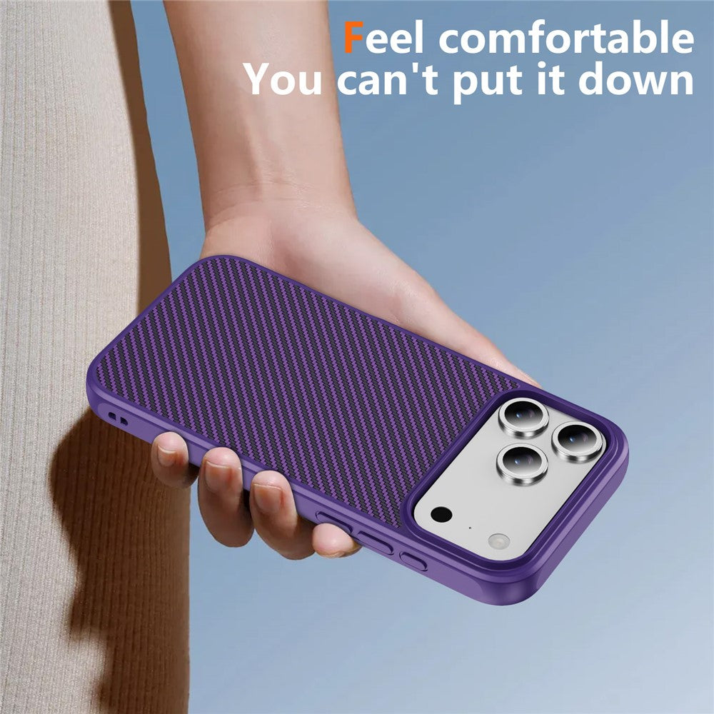 For iPhone 17 Pro Max Case Carbon Fiber Texture PC + TPU Phone Cover Compatible with MagSafe - Purple