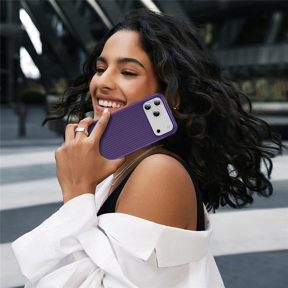 For iPhone 17 Pro Max Case Carbon Fiber Texture PC + TPU Phone Cover Compatible with MagSafe - Purple