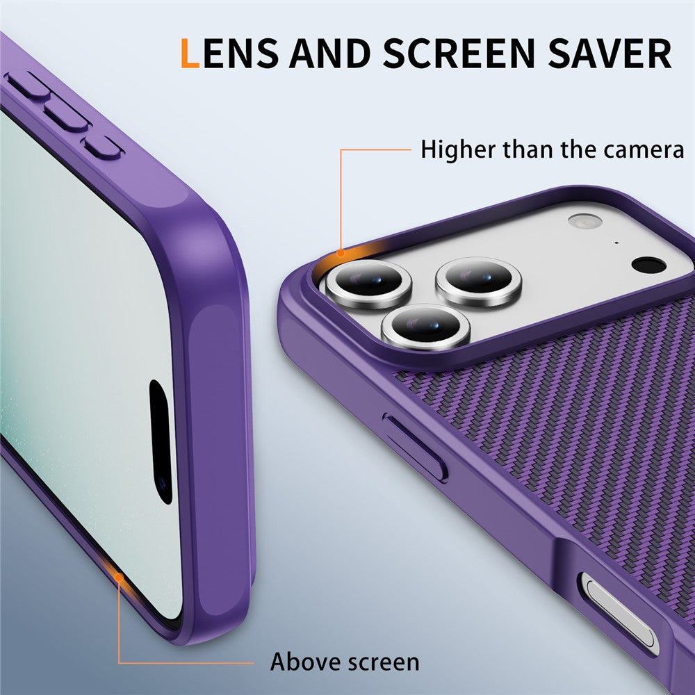 For iPhone 17 Pro Max Case Carbon Fiber Texture PC + TPU Phone Cover Compatible with MagSafe - Purple