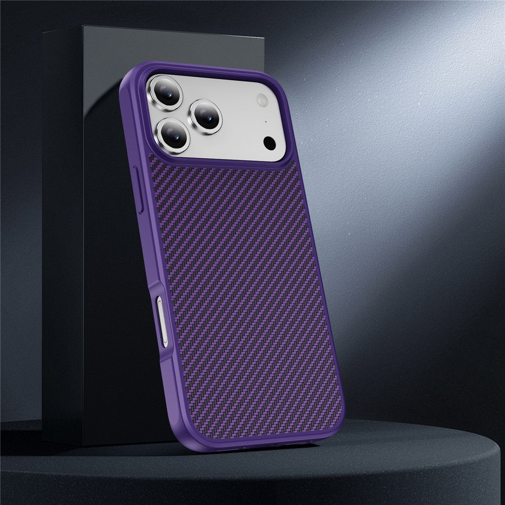 For iPhone 17 Pro Max Case Carbon Fiber Texture PC + TPU Phone Cover Compatible with MagSafe - Purple