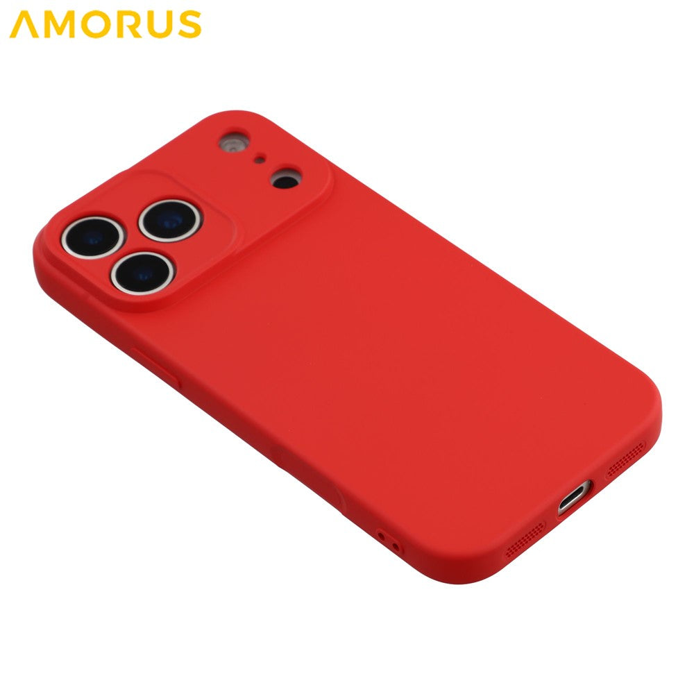 AMORUS For iPhone 17 Pro Max Case Precise Cutouts TPU Fiber Lining Shockproof Phone Cover - Red