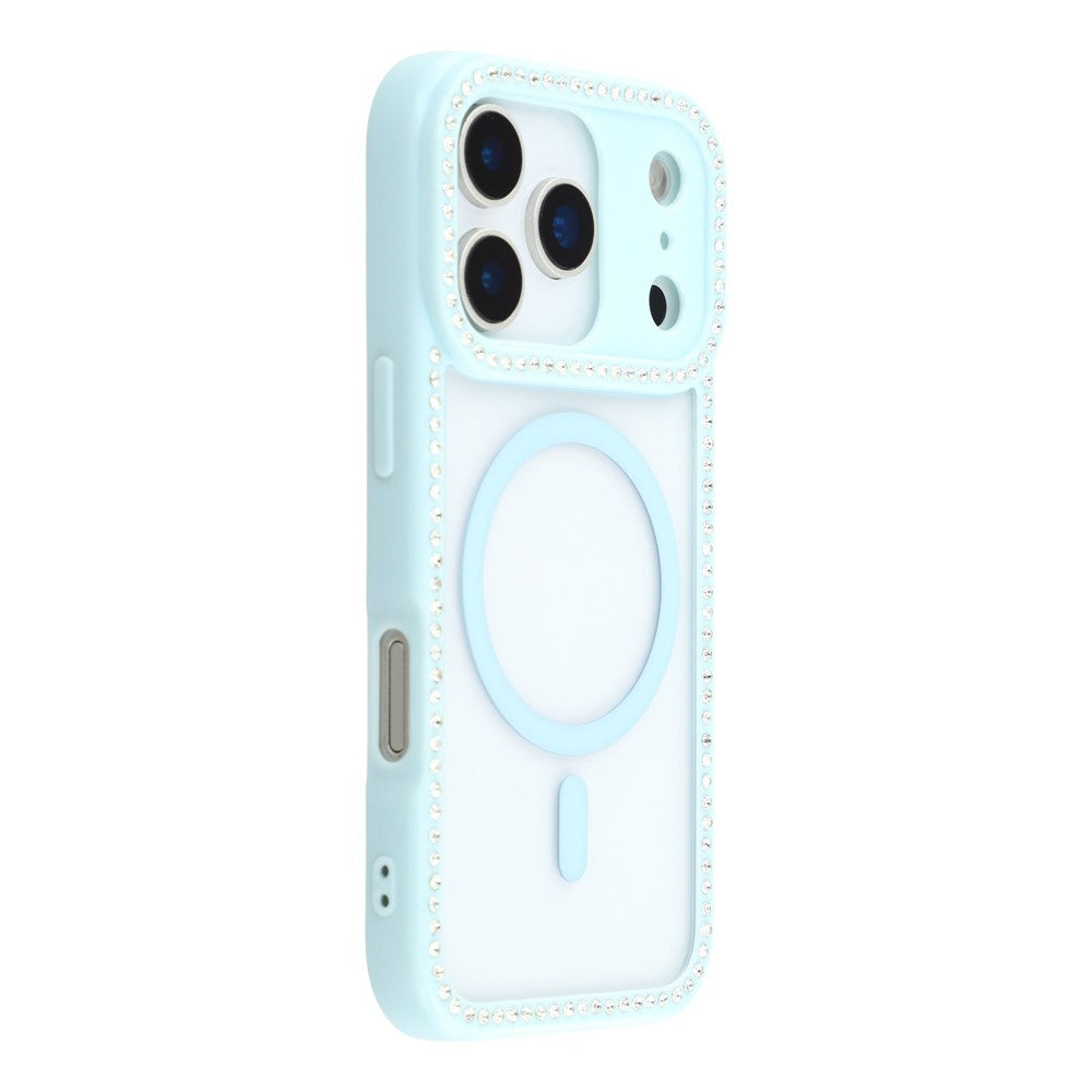 For iPhone 17 Pro Max Case Compatible with MagSafe Sparkling Rhinestone Decor TPU + PC Clear Phone Back Cover - Blue