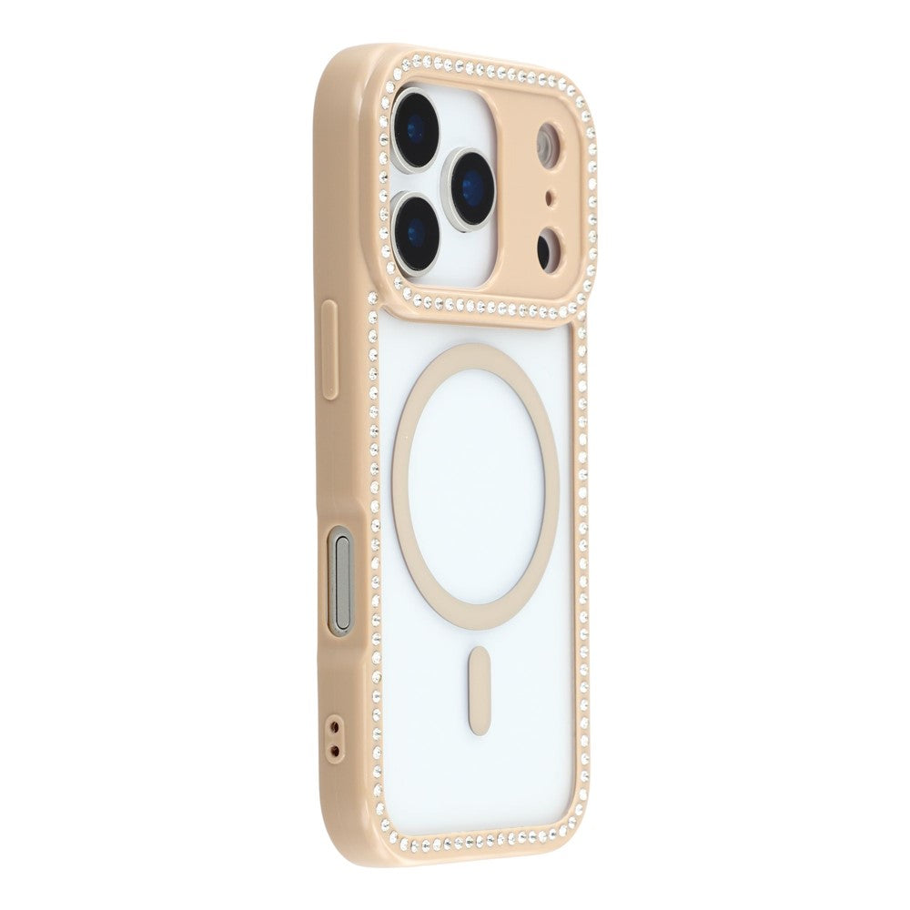 For iPhone 17 Pro Max Case Compatible with MagSafe Sparkling Rhinestone Decor TPU + PC Clear Phone Back Cover - Brown