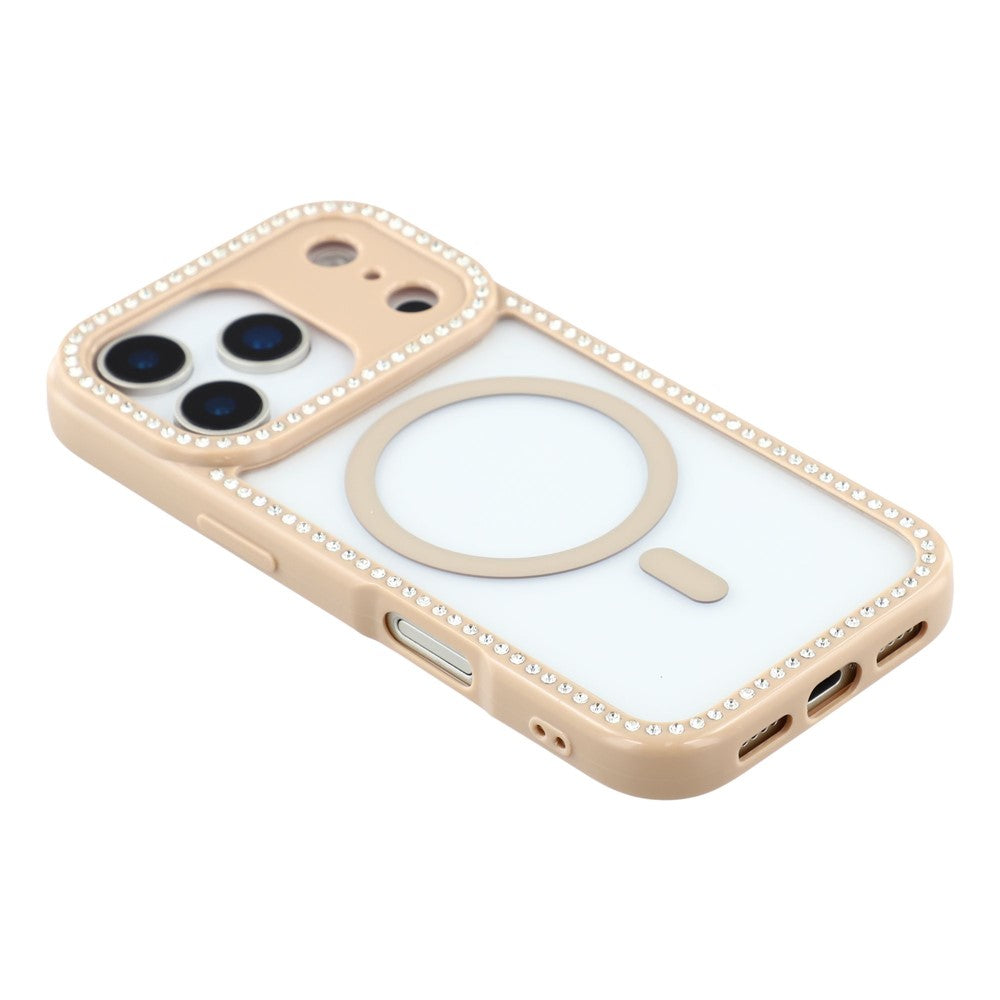For iPhone 17 Pro Max Case Compatible with MagSafe Sparkling Rhinestone Decor TPU + PC Clear Phone Back Cover - Brown