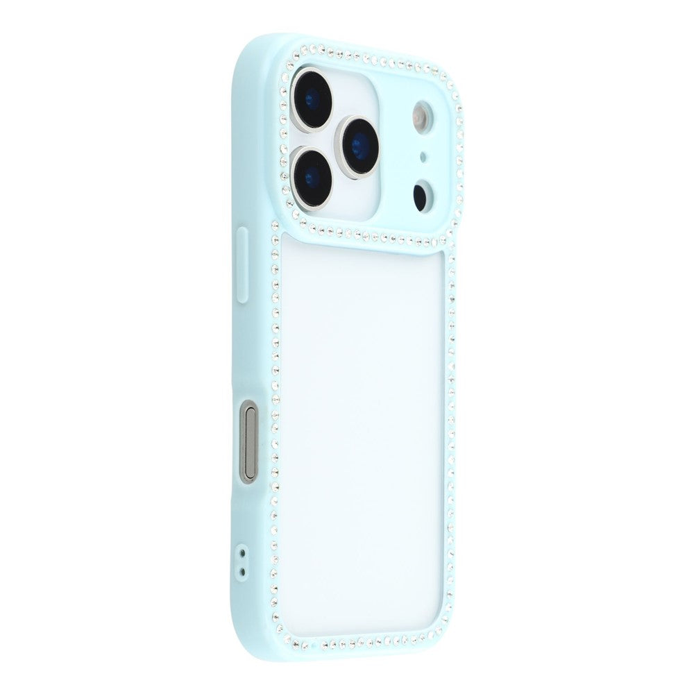 For iPhone 17 pro max Case Sparkling Rhinestone Decor TPU + PC Clear Phone Back Cover - Blue