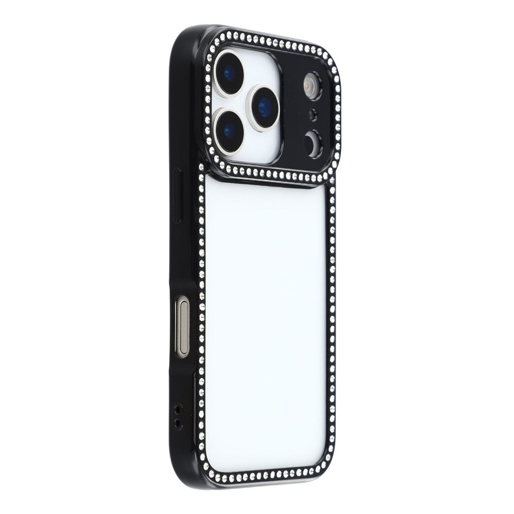 For iPhone 17 pro max Case Sparkling Rhinestone Decor TPU + PC Clear Phone Back Cover - Black