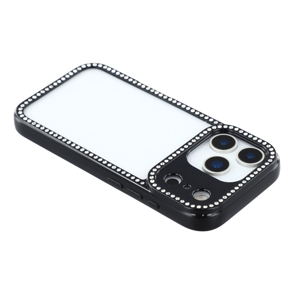 For iPhone 17 pro max Case Sparkling Rhinestone Decor TPU + PC Clear Phone Back Cover - Black