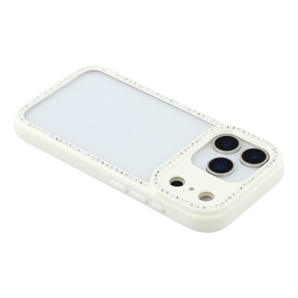 For iPhone 17 pro max Case Sparkling Rhinestone Decor TPU + PC Clear Phone Back Cover - White
