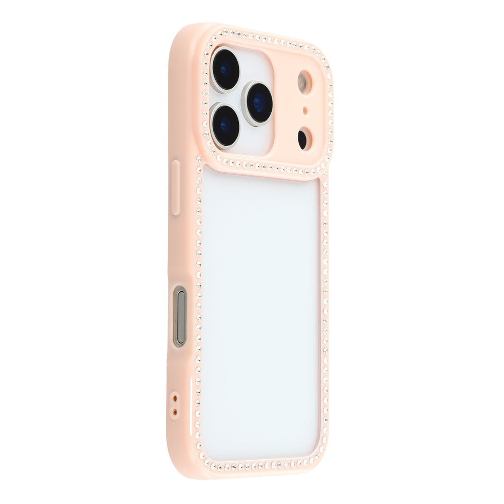 For iPhone 17 pro max Case Sparkling Rhinestone Decor TPU + PC Clear Phone Back Cover - Pink