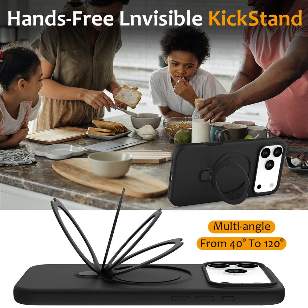 For iPhone 17 Pro Max Case Compatible with MagSafe Kickstand PC + Silicone Phone Cover - Black