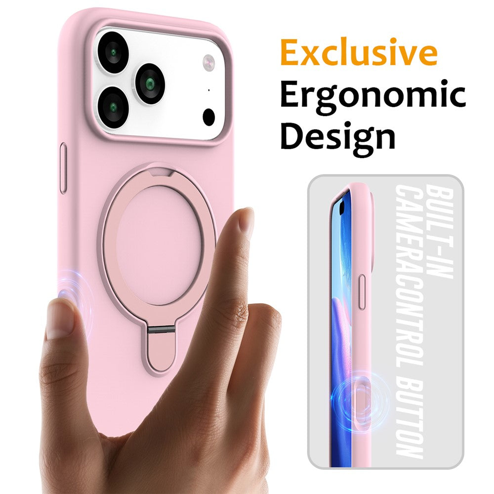 For iPhone 17 Pro Max Case Compatible with MagSafe Kickstand PC + Silicone Phone Cover - Grey Pink