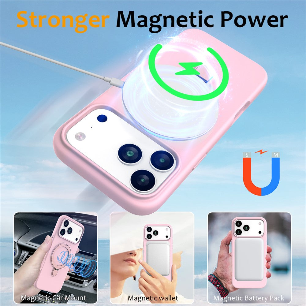 For iPhone 17 Pro Max Case Compatible with MagSafe Kickstand PC + Silicone Phone Cover - Grey Pink