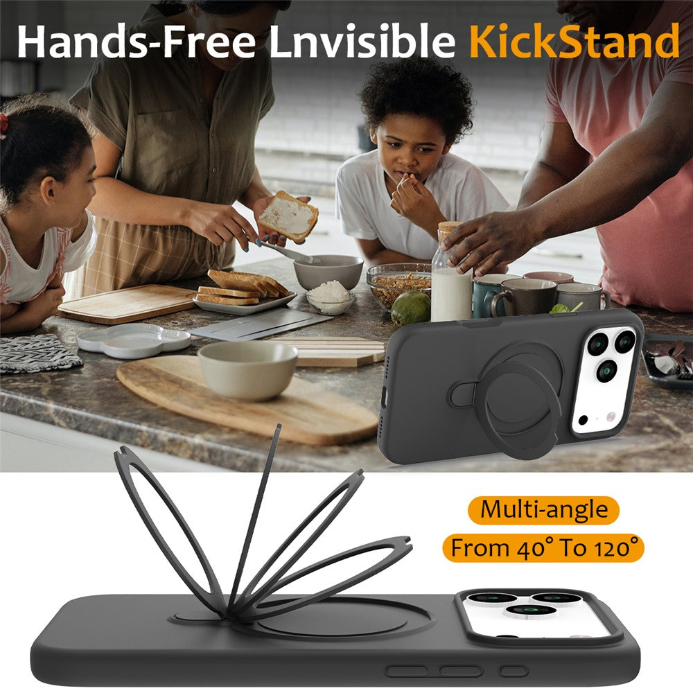 For iPhone 17 Pro Max Case Compatible with MagSafe Kickstand PC + Silicone Phone Cover - Black Grey