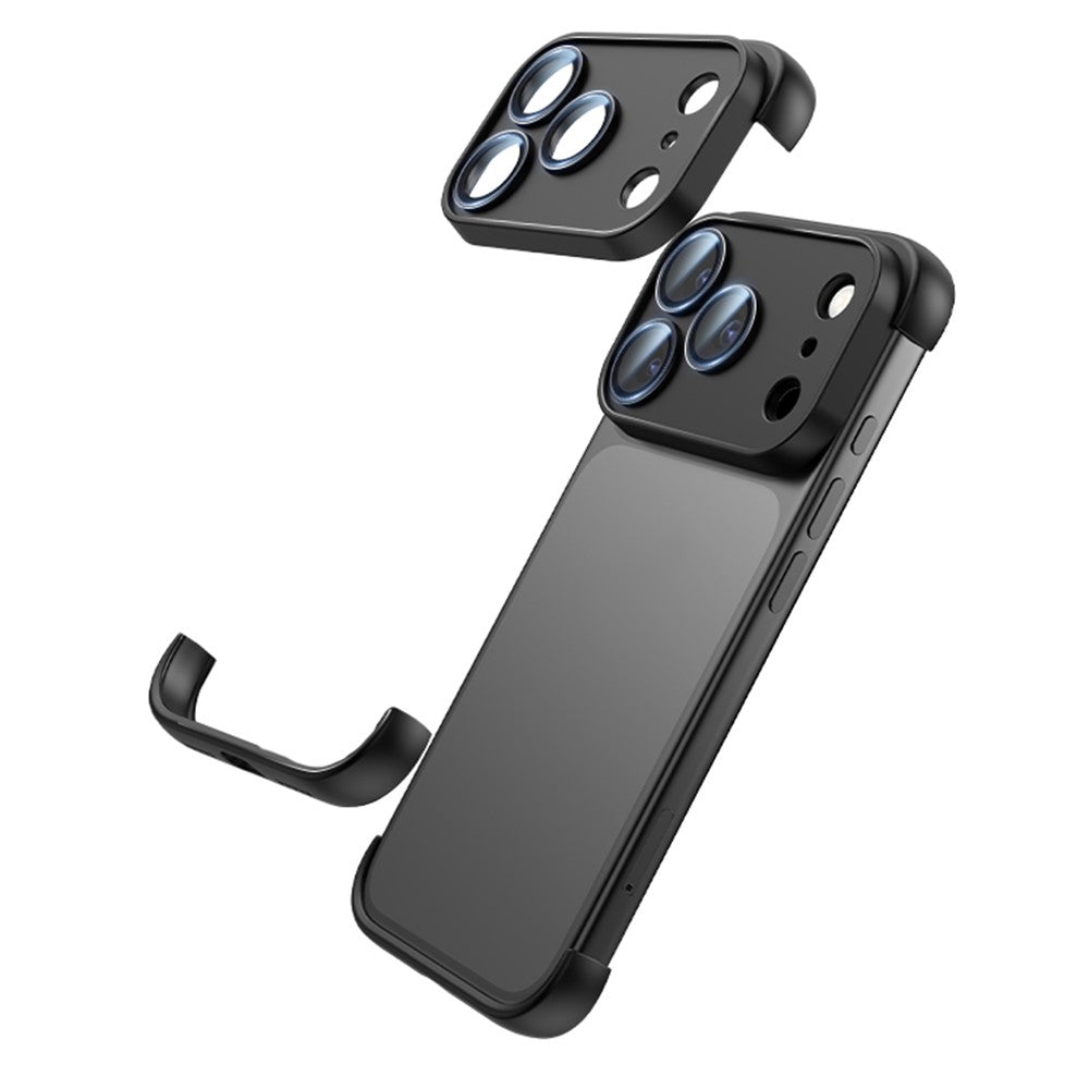 For iPhone 17 Pro Max Frameless Case Corner Edge Protection TPU Silicone Cover with Camera Lens Protector - Black