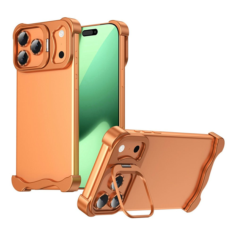 For iPhone 17 Pro Max Bumper Case Lens Kickstand Heat Dissipating Metal Corner Phone Cover - Orange