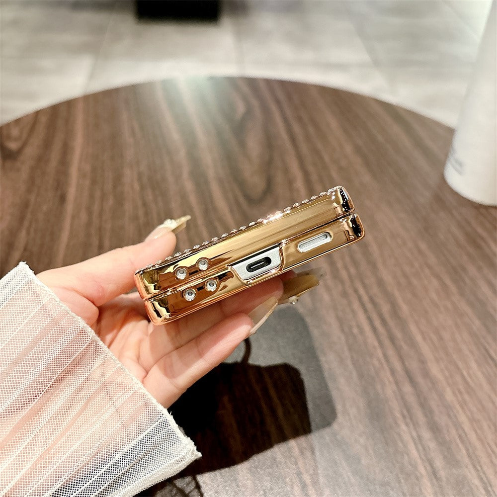 For Samsung Galaxy Z Flip7 5G Case Glitter Design Rhinestone Decor Hard PC Phone Cover - Pink